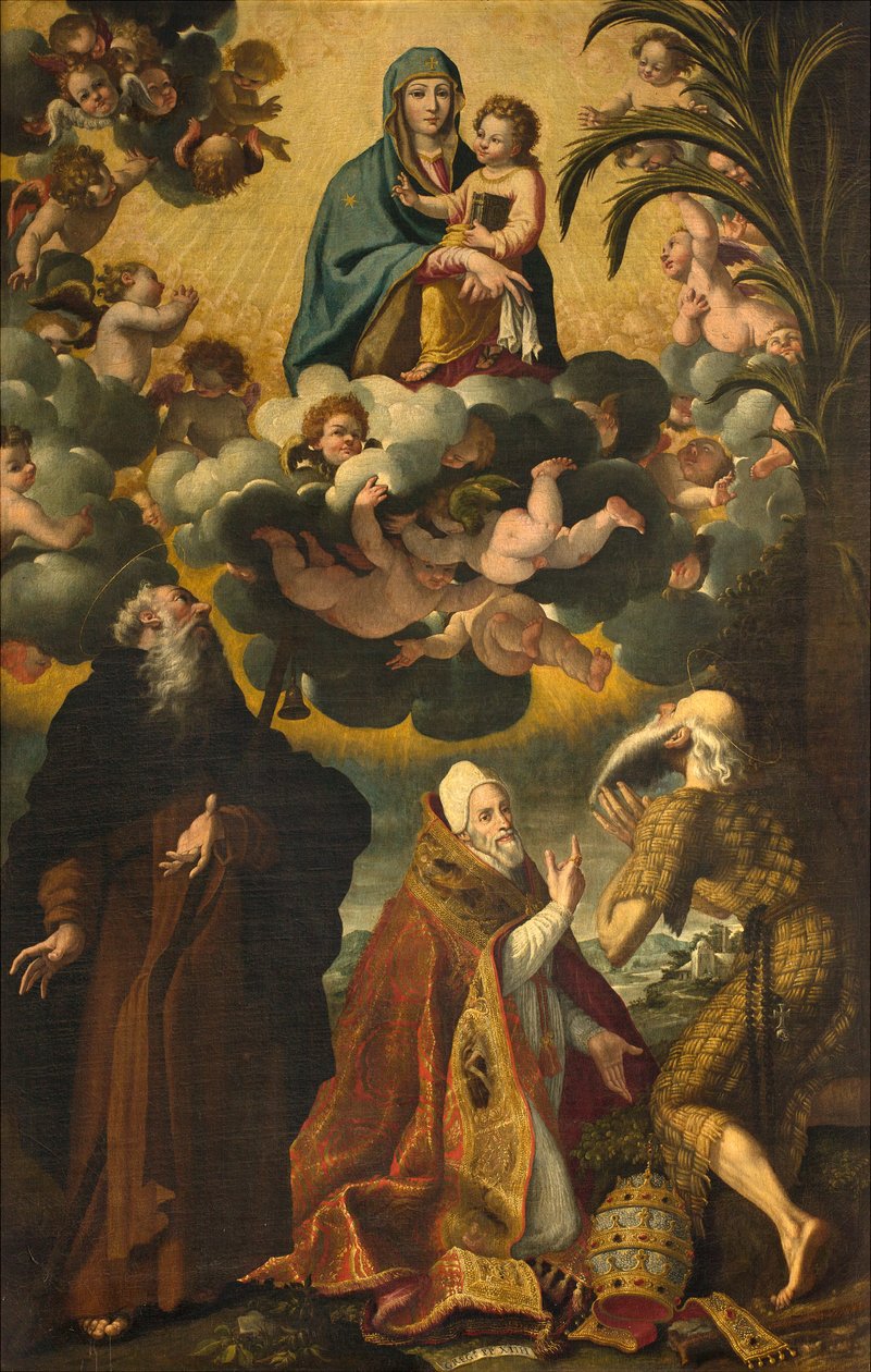Sankt Antonius alter, Madonna og barn med de hellige Anthony Abbed Paul Eremit og pave Gregor XIV, Luke Cattapane 1593 af Luca Cattapane
