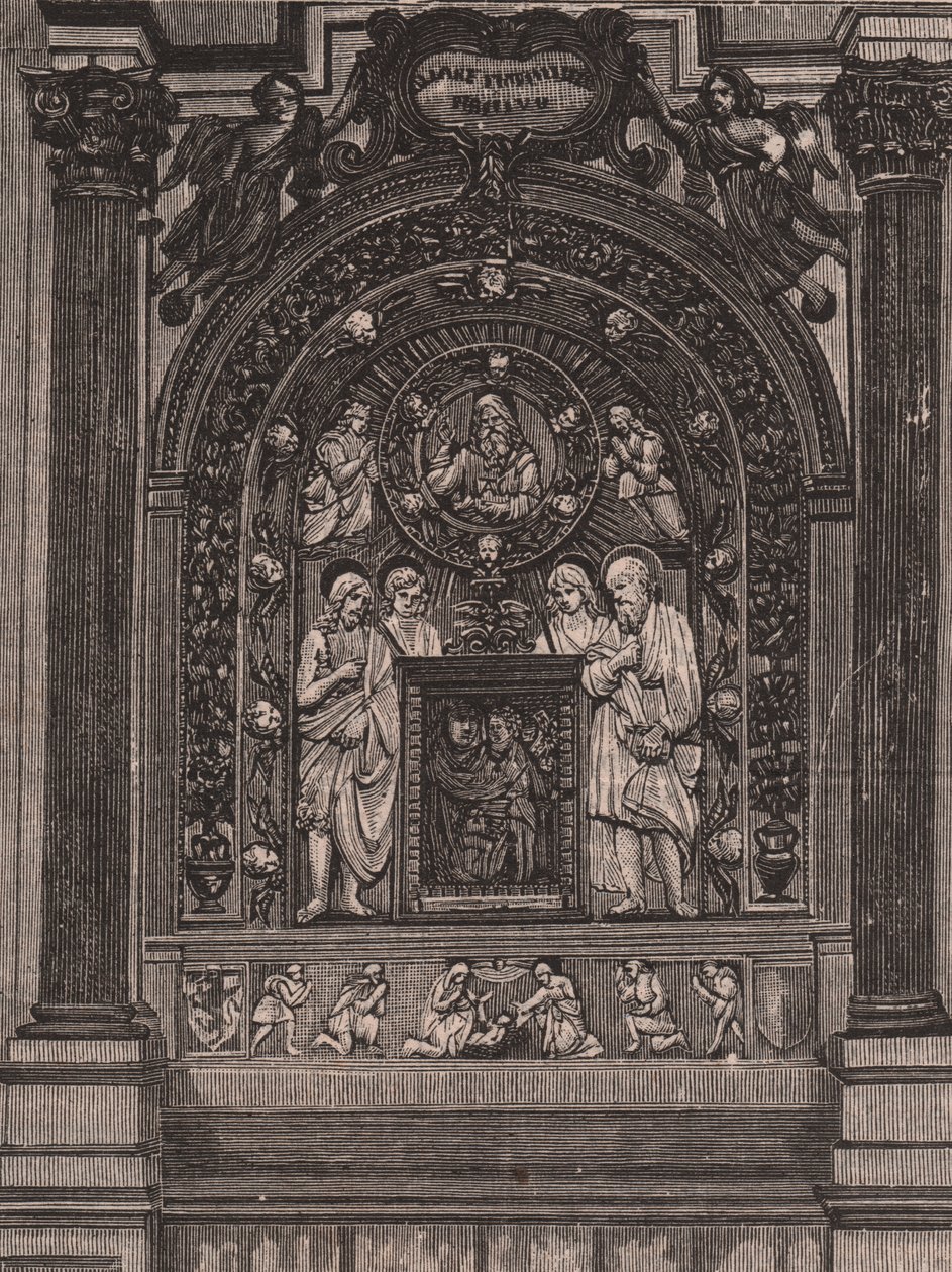 Alter for kirken Santa Maria delle Grazie, af Luca della Robbia, Montepulciano, Toscana, Italien, træsnit fra Le cento citta d