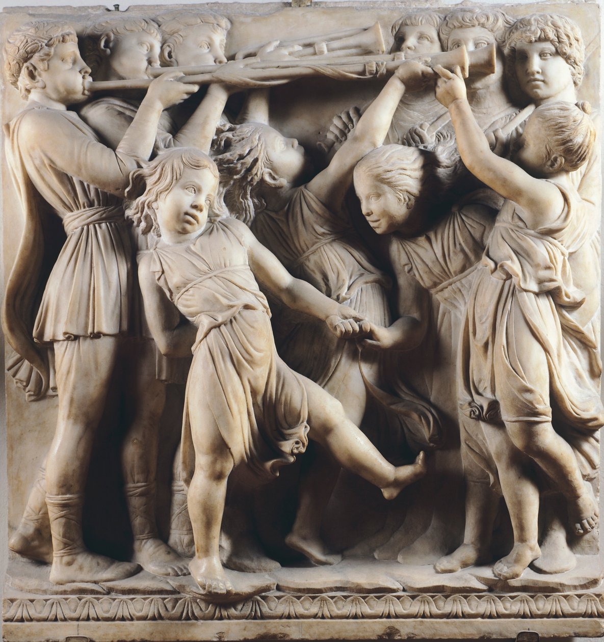 Børn og keruber danser, synger og leger, detaljer fra Cantoria (korgalleri) af Luca Della Robbia