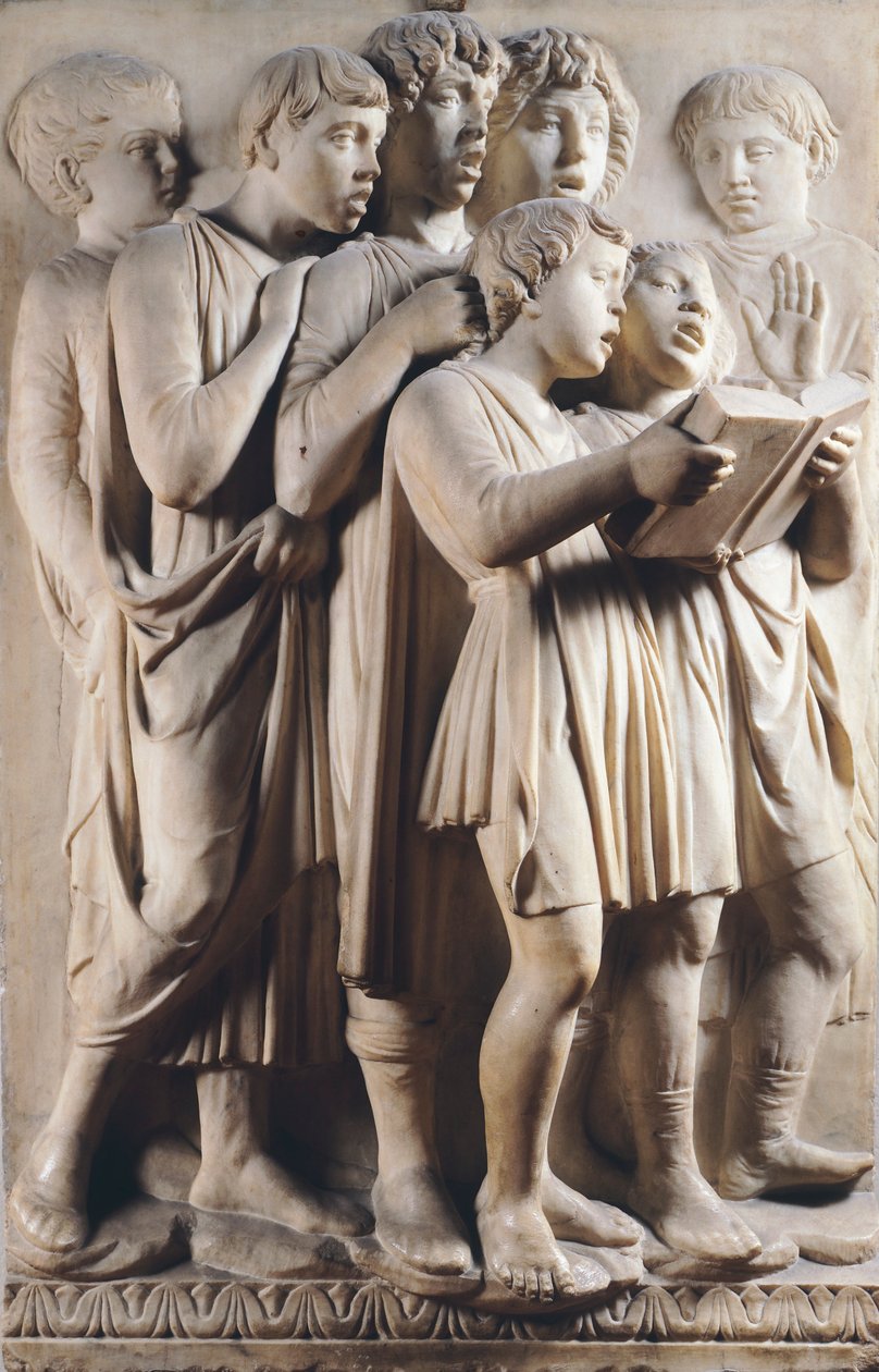 Børn og keruber synger, detaljer af Cantoria (korgalleri) af Luca Della Robbia