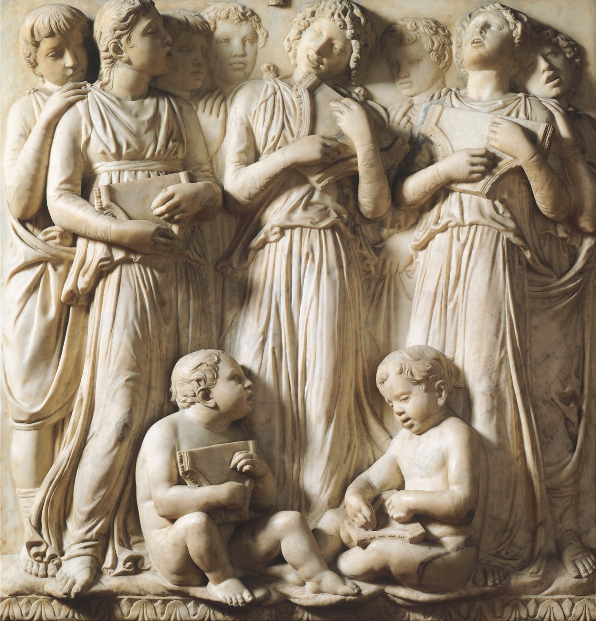 Detalje fra Cantoria (korgalleri) i katedralen Santa Maria del Fiore, Firenze af Luca Della Robbia