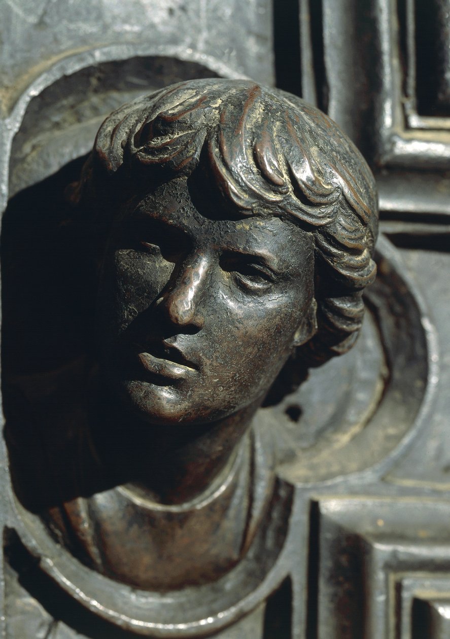 Leder af Giuliano de Medici, detalje fra bronzeværk på dør af Luca della Robbia (1400-1481). Nyt sakristi, katedralen Santa Maria del Fiore, Firenze. Italien af Luca Della Robbia