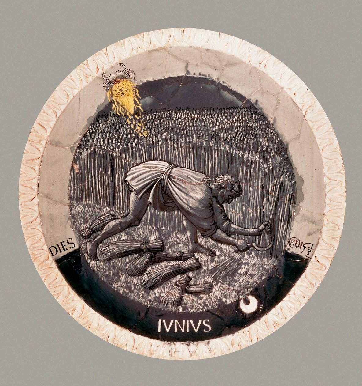 juni: en bonde høster hveden. Terracotta af Luca della Robbia af Luca Della Robbia