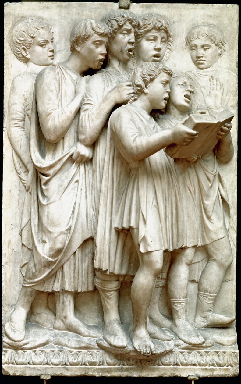 La cantoria eller børn, der synger i kor - Marmorrelief (højde 348 cm), af Luca della Robbia (ca. 1400-1482) af Luca Della Robbia