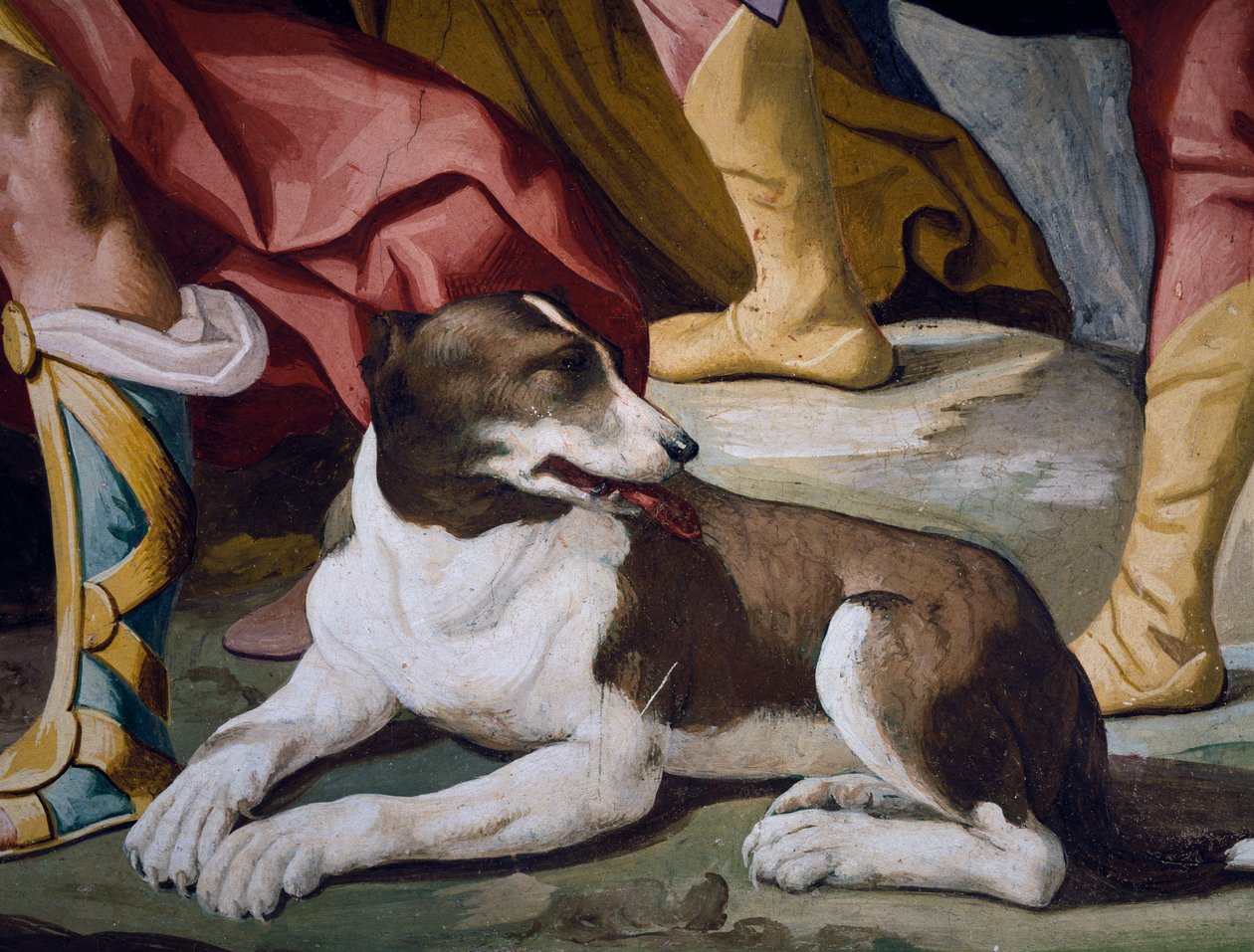 Hund, detalje af freskomaleri fra cyklus Stories of Antenor af Luca Ferrari