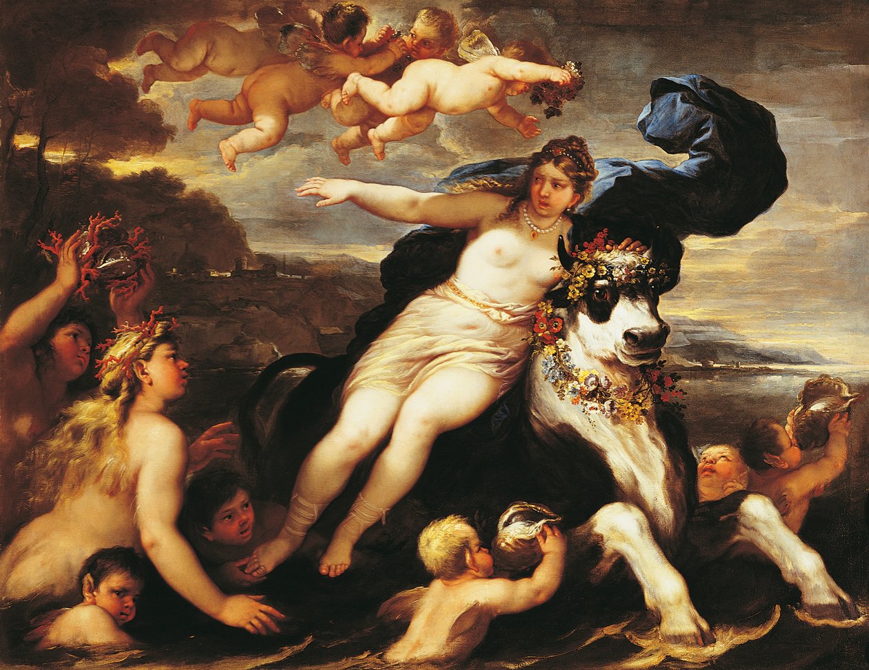 Bortførelse af Europa, af Luca Giordano (1634-1705), olie på lærred af Luca Giordano