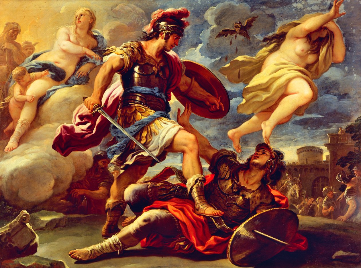 Aeneas besejrer Turnus, af Luca Giordano (1634-1705), olie på lærred af Luca Giordano