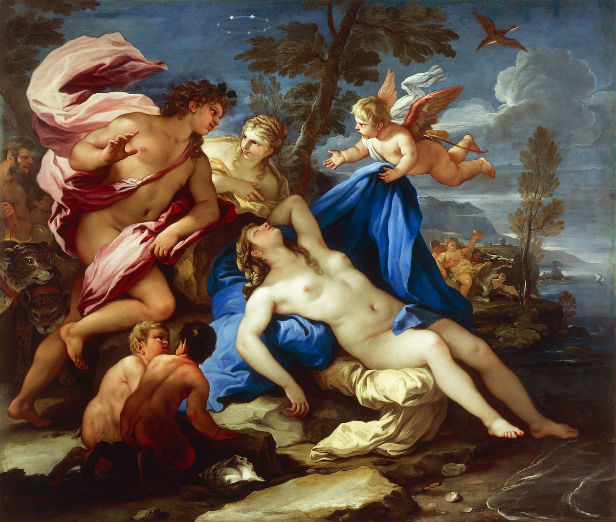 Bacchus og Ariadne, af Luca Giordano, olie på lærred af Luca Giordano