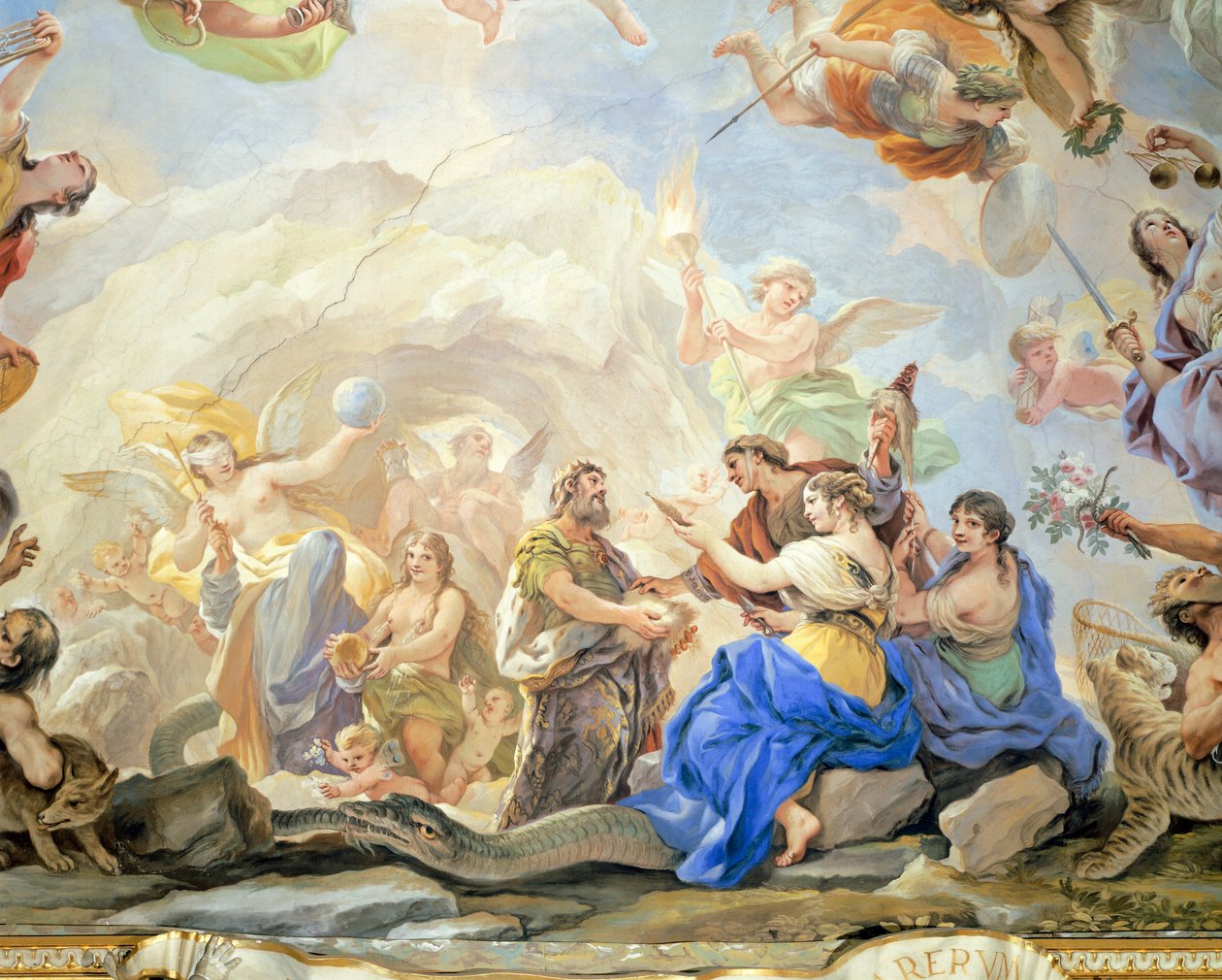 Birth of Man, detalje af cyklus af freskomalerier i Hall of Mirrors af Luca Giordano (1634-1705), fresco, Palazzo Medici Riccardi, Firenze af Luca Giordano
