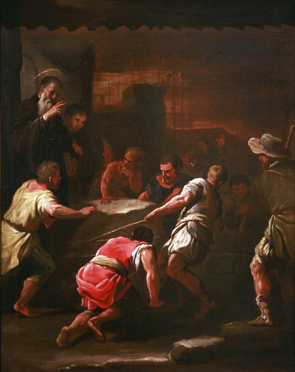 Fransk:  Un miracle de saint Benoît Et mirakel af Sankt Benedikt af Luca Giordano