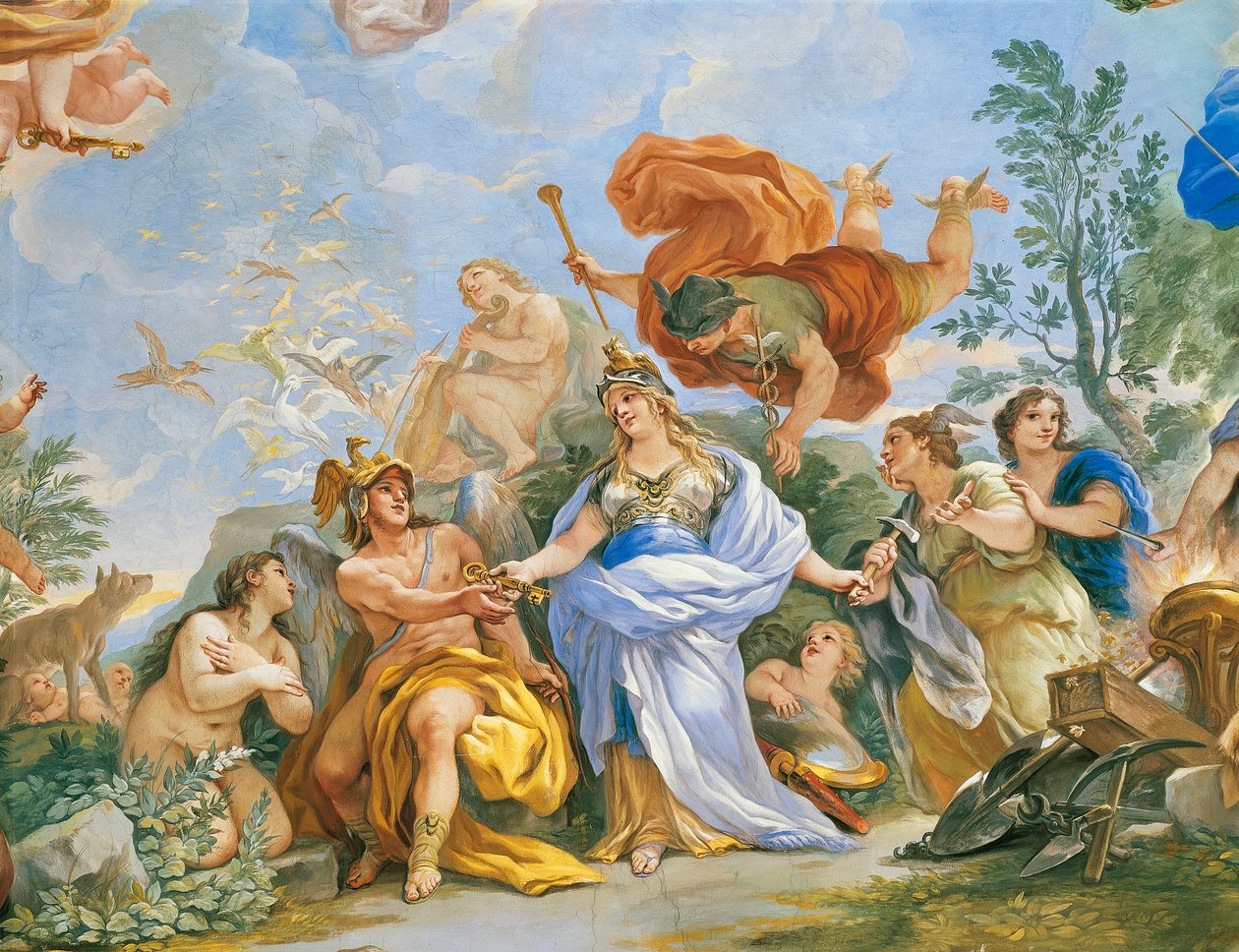 Fresko med apoteose af Medici-familien af Luca Giordano (1634-1705), Detail af Luca Giordano