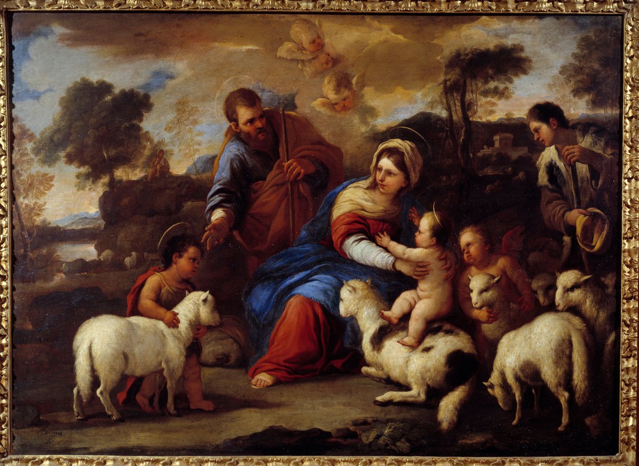 Hellige familie. Maleri af Luca Giordano Dit Fa Presto (1632-1705) af Luca Giordano