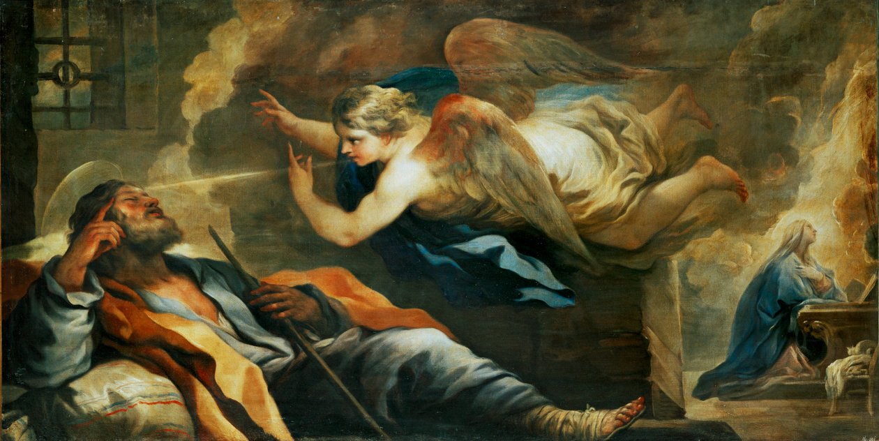 Josefs drøm ... (maleri på lærred) af Luca Giordano