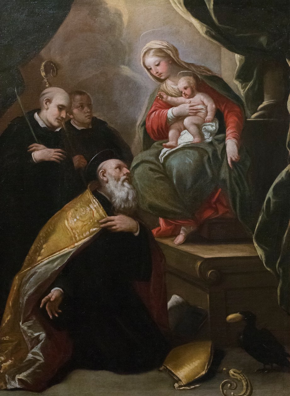 Madonna og barn med helgener af Luca Giordano