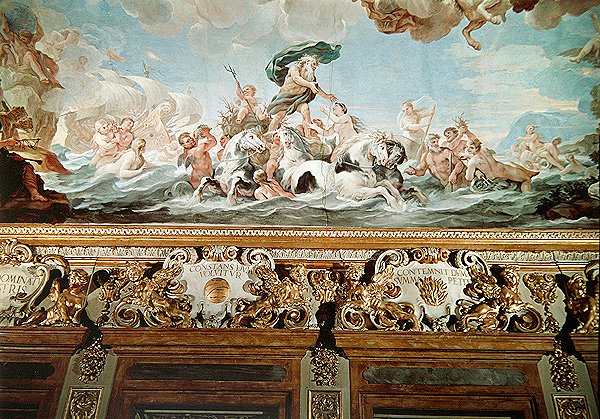 Neptun, detalje af loftet i galleriet, ca. 1670-88 (fresco) af Luca Giordano
