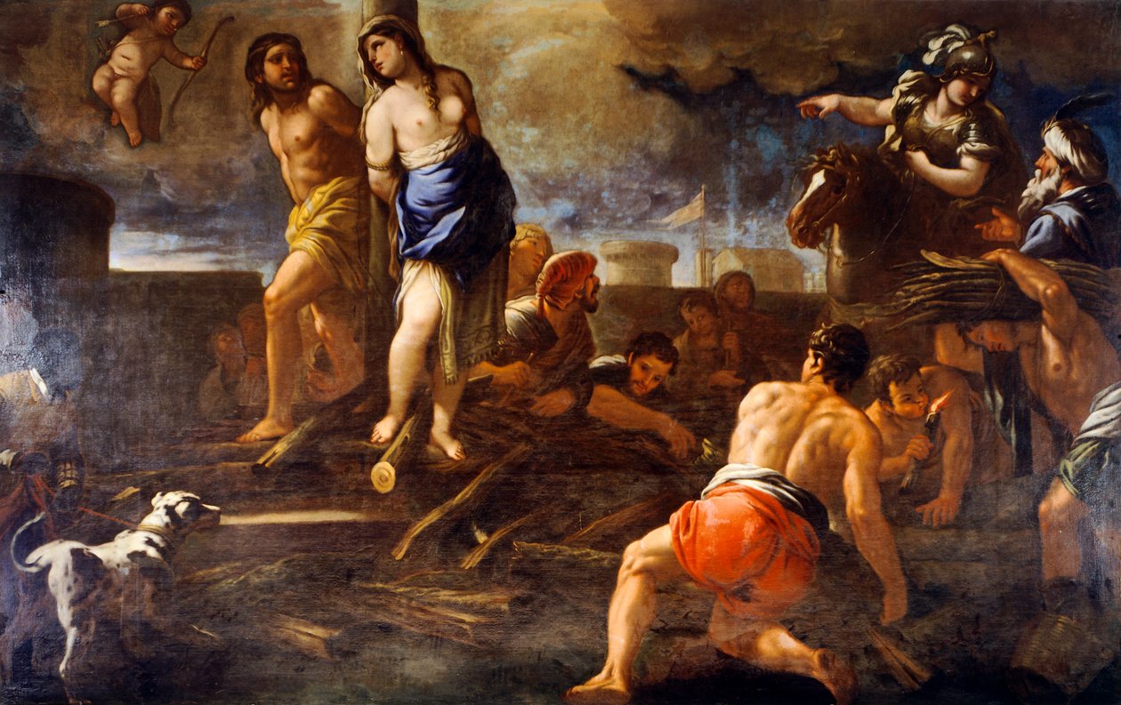 Olindo og Sophronia af Luca Giordano (1632-1705), olie på lærred af Luca Giordano