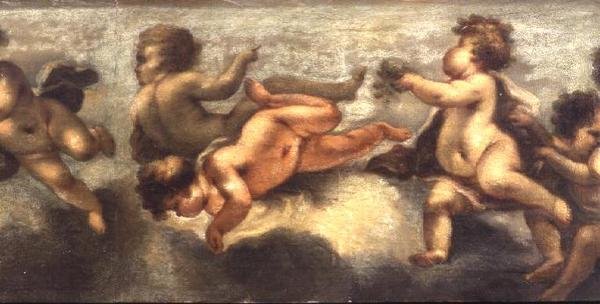 Putti disporting (papir på lærred) (central detalje) (se også 67091-94) af Luca Giordano