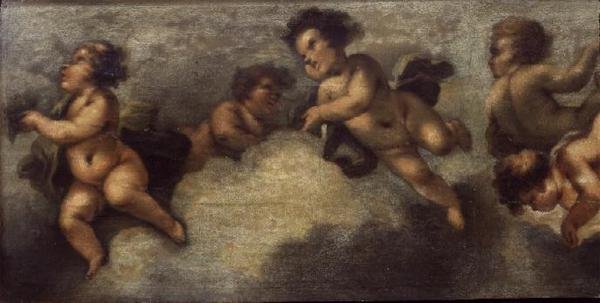 Putti disporting (papir på lærred) (detalje til venstre) (se også 67091-94) af Luca Giordano