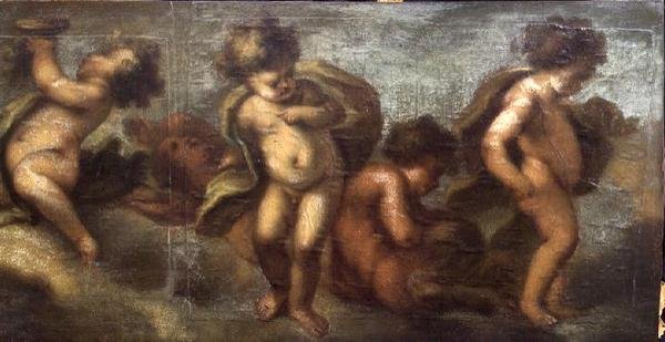 Putti disporting (papir på lærred) (højre detalje) (se også 67087-90) af Luca Giordano