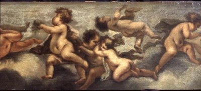 Putti disporting (papir på lærred) (højre detalje) (se også 67091-93) af Luca Giordano