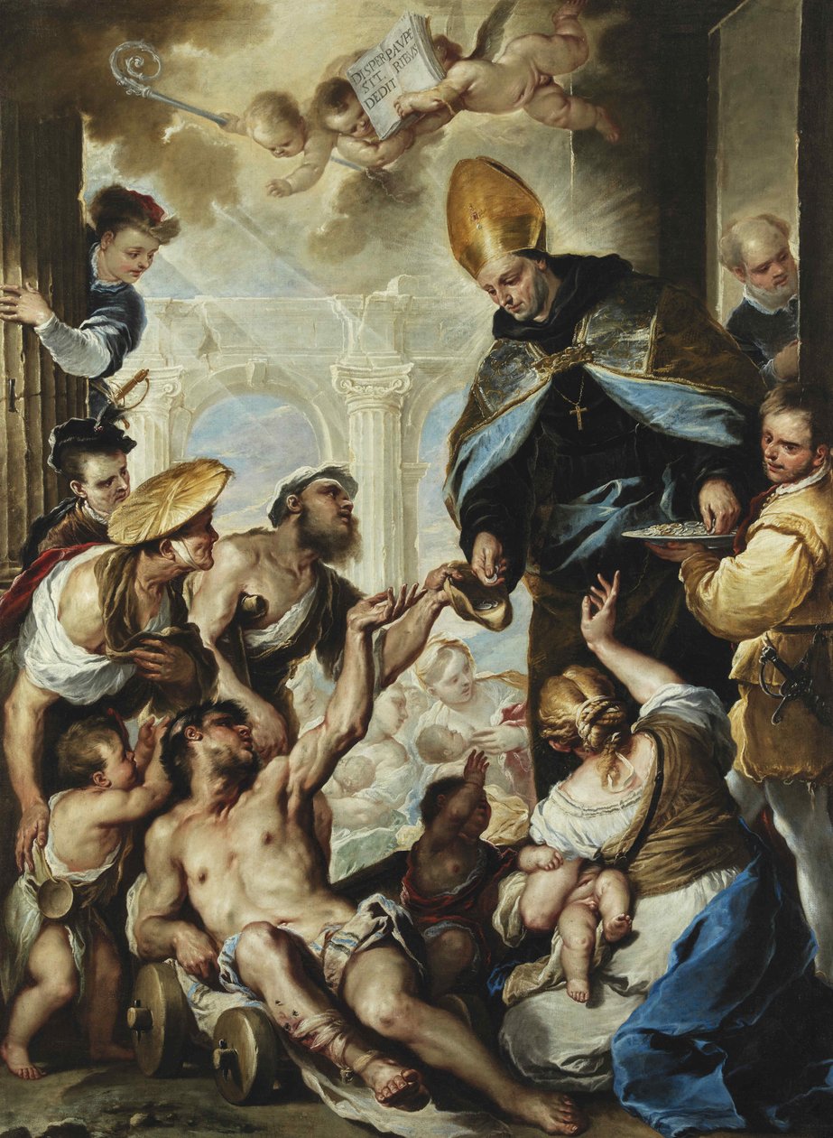Sankt Thomas af Villanova giver almisse til de fattige, ca 1658. af Luca Giordano