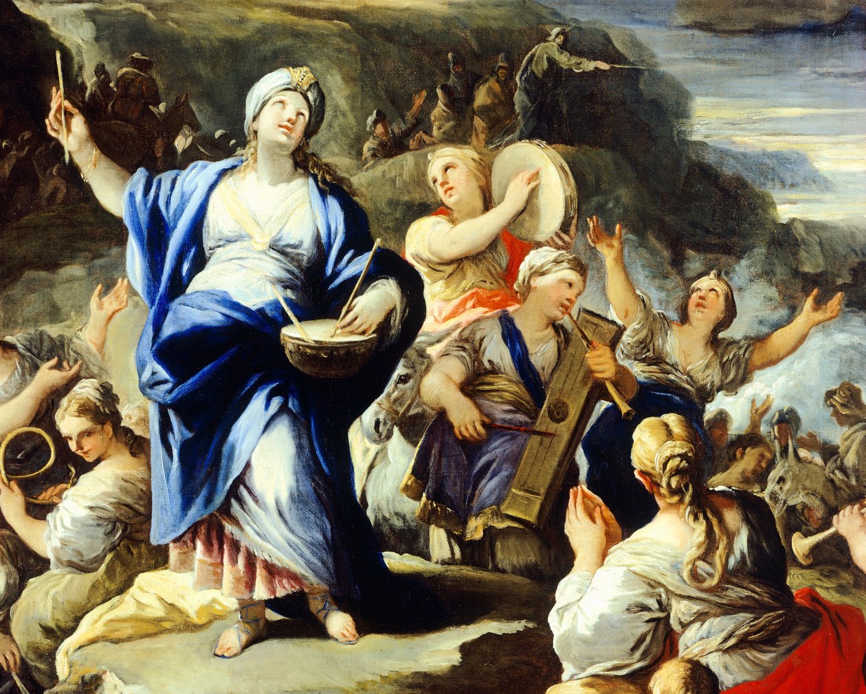 Scene med dans og sang, fra Song of Miriam, af Luca Giordano (1634-1705), olie på kobber af Luca Giordano