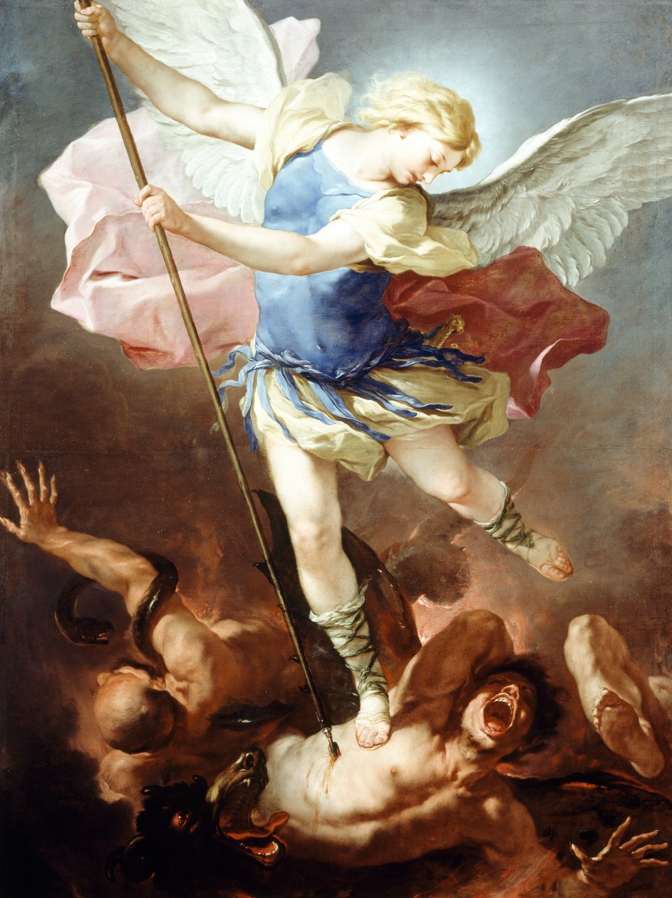 St. Michael besejrer dæmonen, af Luca Giordano (1634-1705), olie på lærred af Luca Giordano