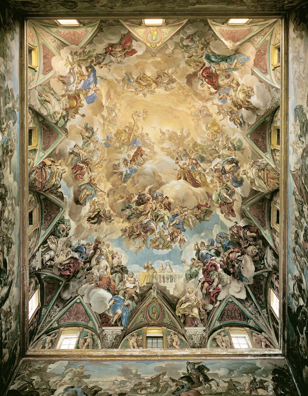 Den himmelske herlighed og Habsburgernes triumf, fra loftet over den store trappe af Luca Giordano