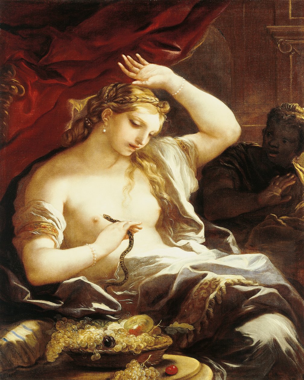 Cleopatras død, af Luca Giordano, olie på lærred af Luca Giordano