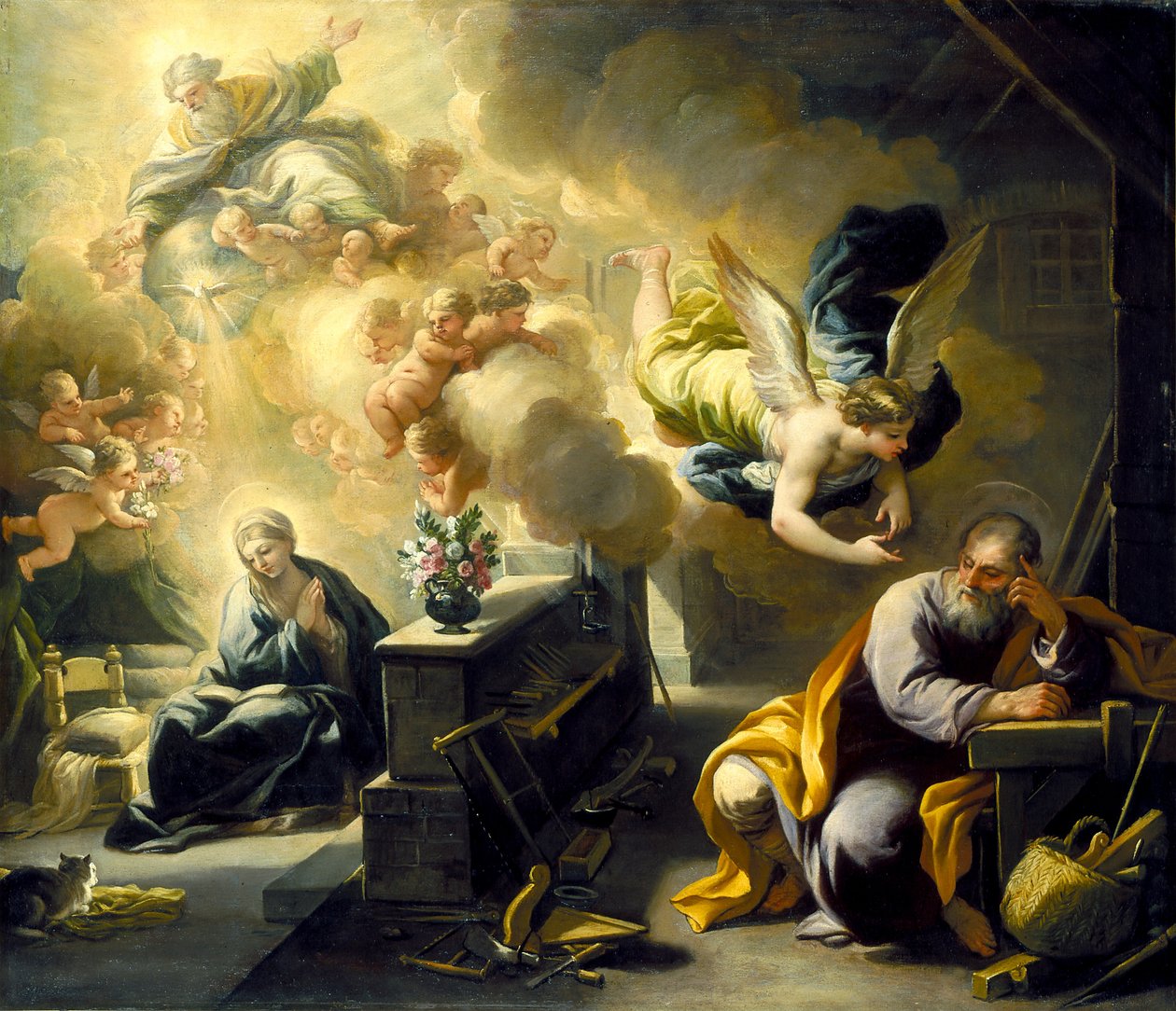 The Dream Of St. Joseph, ca. 1700 (olie på lærred) af Luca Giordano