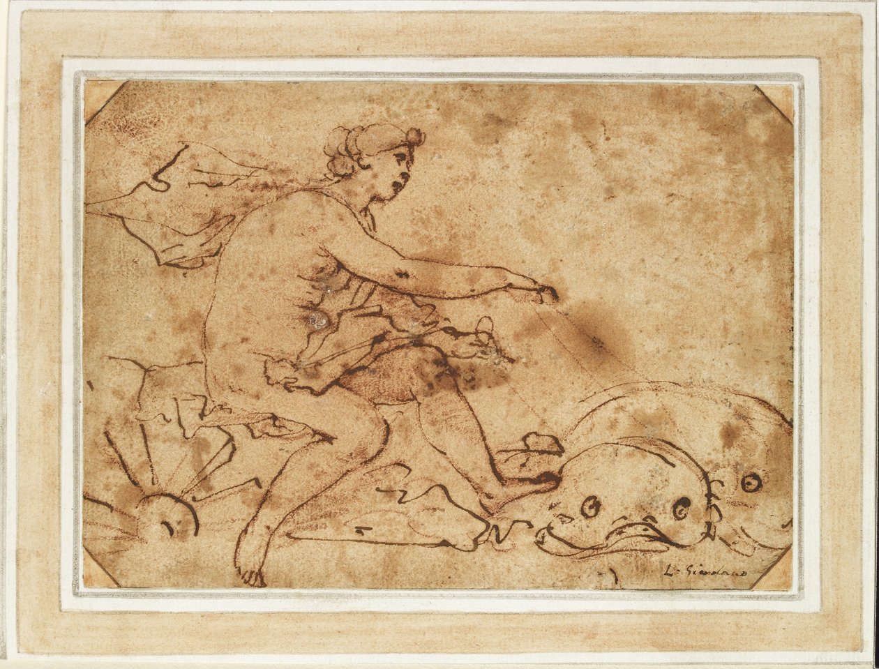 The Triumph of Galatea, 17. århundrede (blæk og rødt kridt på papir) af Luca Giordano
