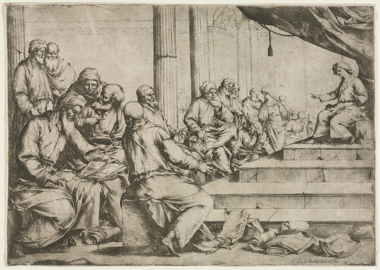 Den unge Kristus underviser i templet, ca. 1653. af Luca Giordano