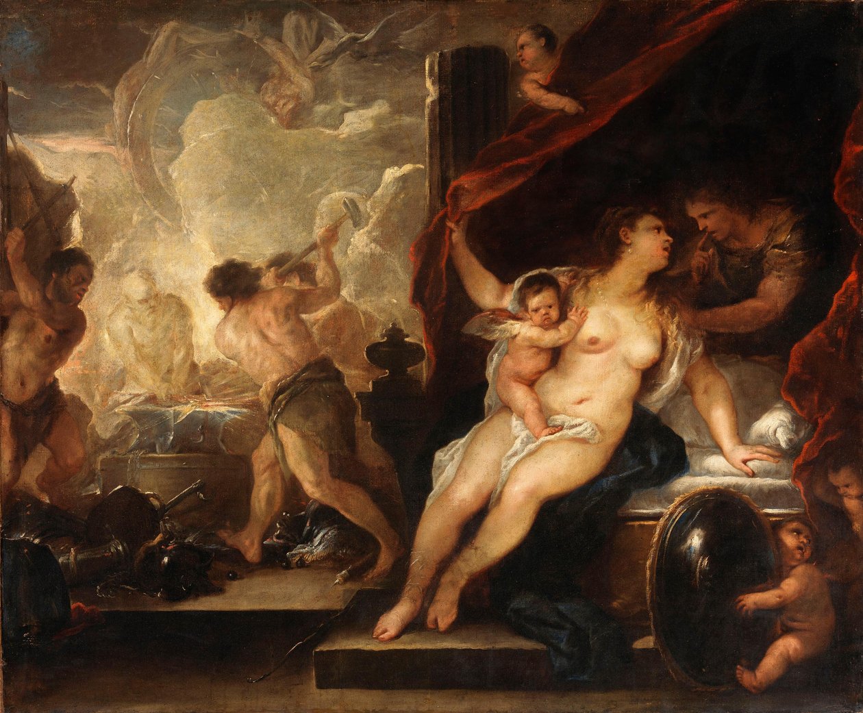 Venus, Mars und die Schmiede des Vulkan af Luca Giordano