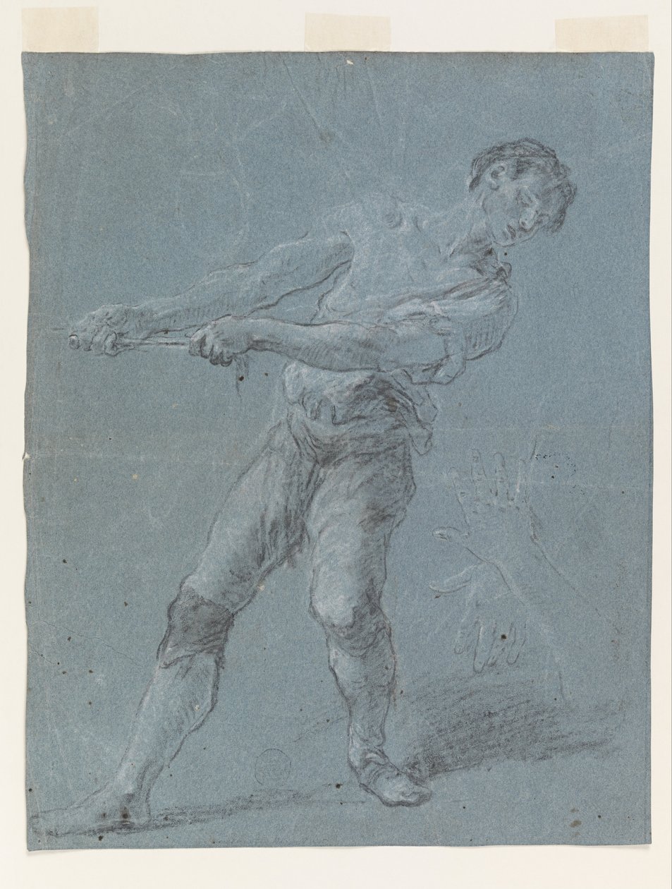 Ung mand trækker i et reb af Luca Giordano
