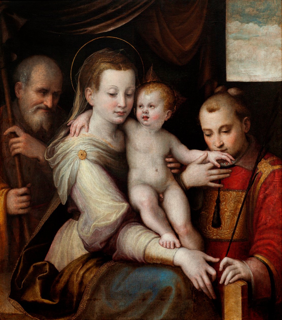 Den hellige familie og Sankt Stefan, ca. 1560 (olie på lærred) af Luca Longhi
