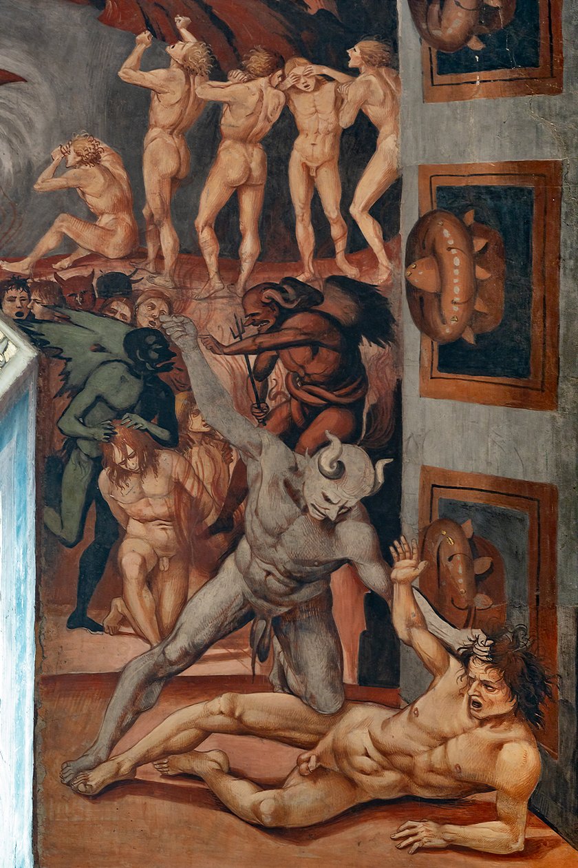 Kald til helvede, en detalje, der viser Antehell, taget fra Dantes beskrivelse af Luca Signorelli