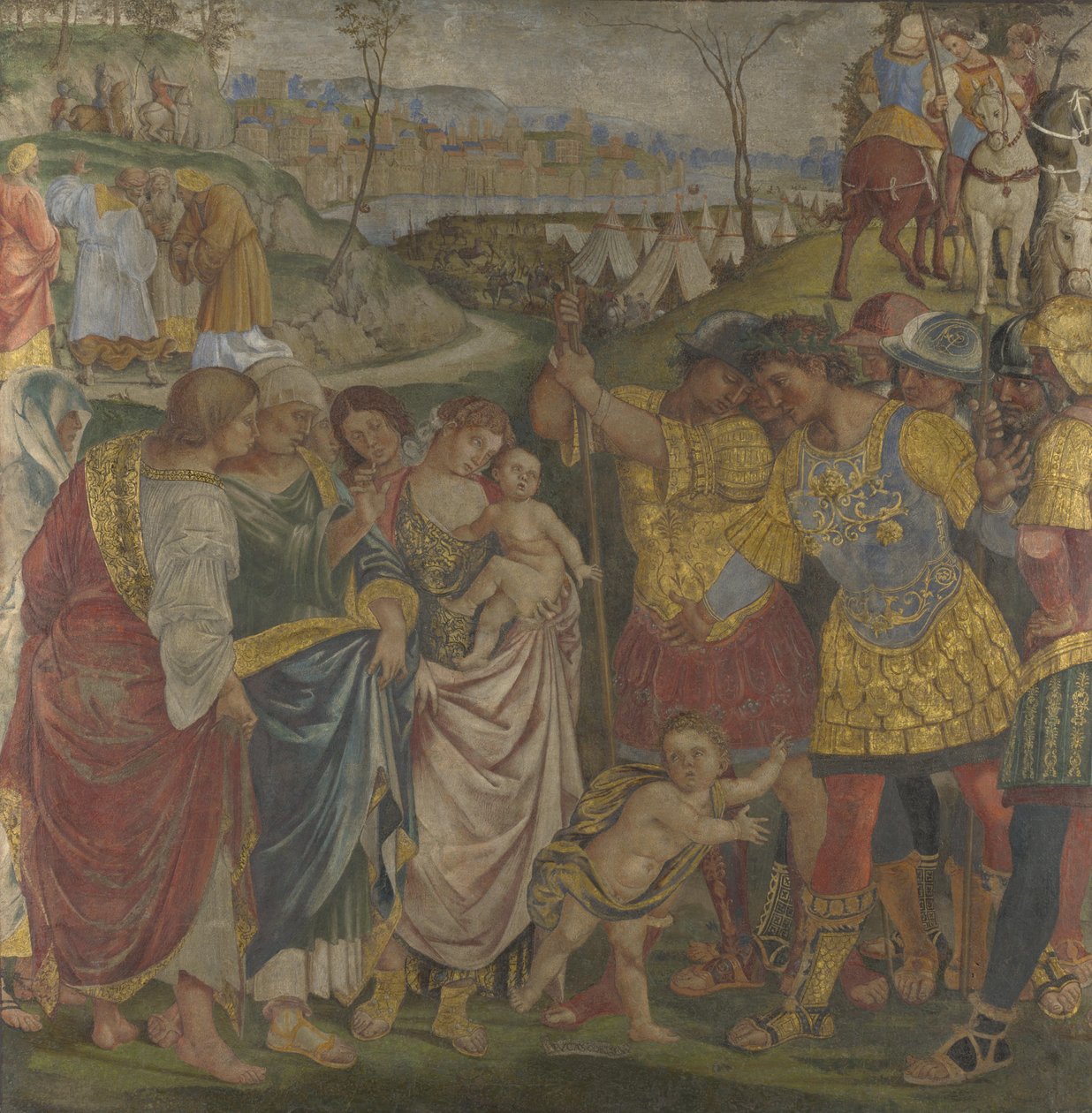 Coriolanus overtalt af sin familie til at skåne romfresker fra Palazzo del Magnifico, Siena, 1509 af Luca Signorelli