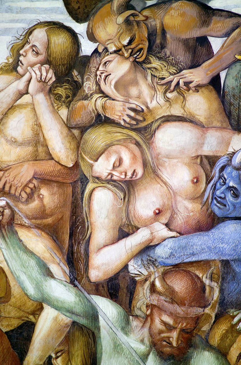 Damned in hell, detalje med selvportræt af Luca Signorelli i skikkelse af en blå dæmon, fra Last Judgment fresco-cyklus af Luca Signorelli