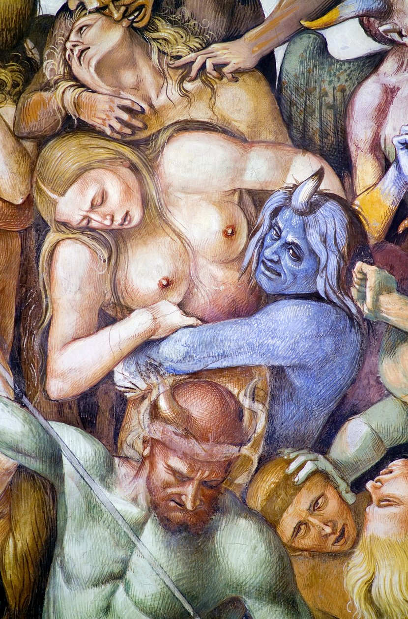 Damned in hell, detalje med selvportræt af Luca Signorelli i skikkelse af en blå dæmon, fra Last Judgment fresco-cyklus af Luca Signorelli