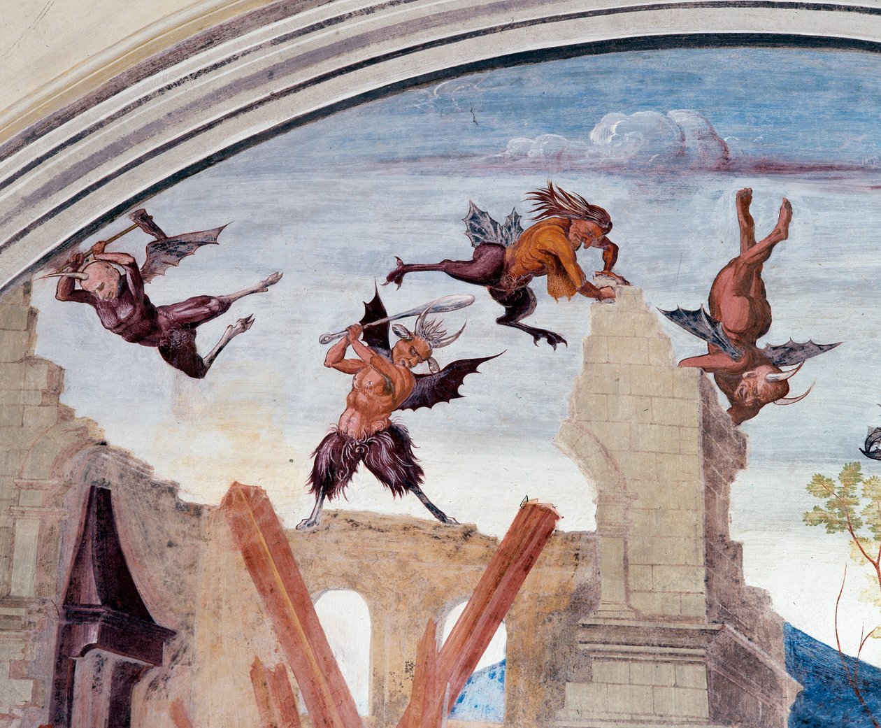 Gud straffer Florenzo (Gud straffer Florenzo) - Detalje Fresko af klostret lavet af Luca Signorelli (ca. 1445-1523), der fortæller om livet for Saint Benedict of Nursie (480 - 567) grundlægger af Benediktinerordenen 1497-1498 Abbey. Oliveto Maggiore, af Luca Signorelli