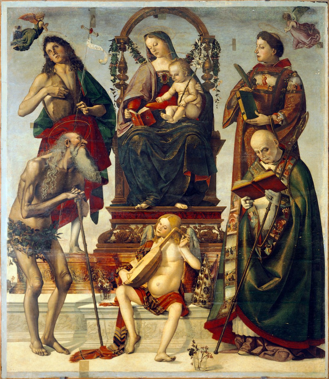 Pala of St. Onuphrius, Madonna og barn med hellige, af Luca Signorelli (ca 1445-1523), olie på træ, 221x189 cm. af Luca Signorelli