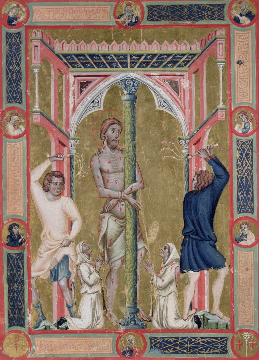 Kristi flagelation, fra Mariegola de la Scuola di San Giovanni Evangelista de Venise af Luca di Paolo Veneziano