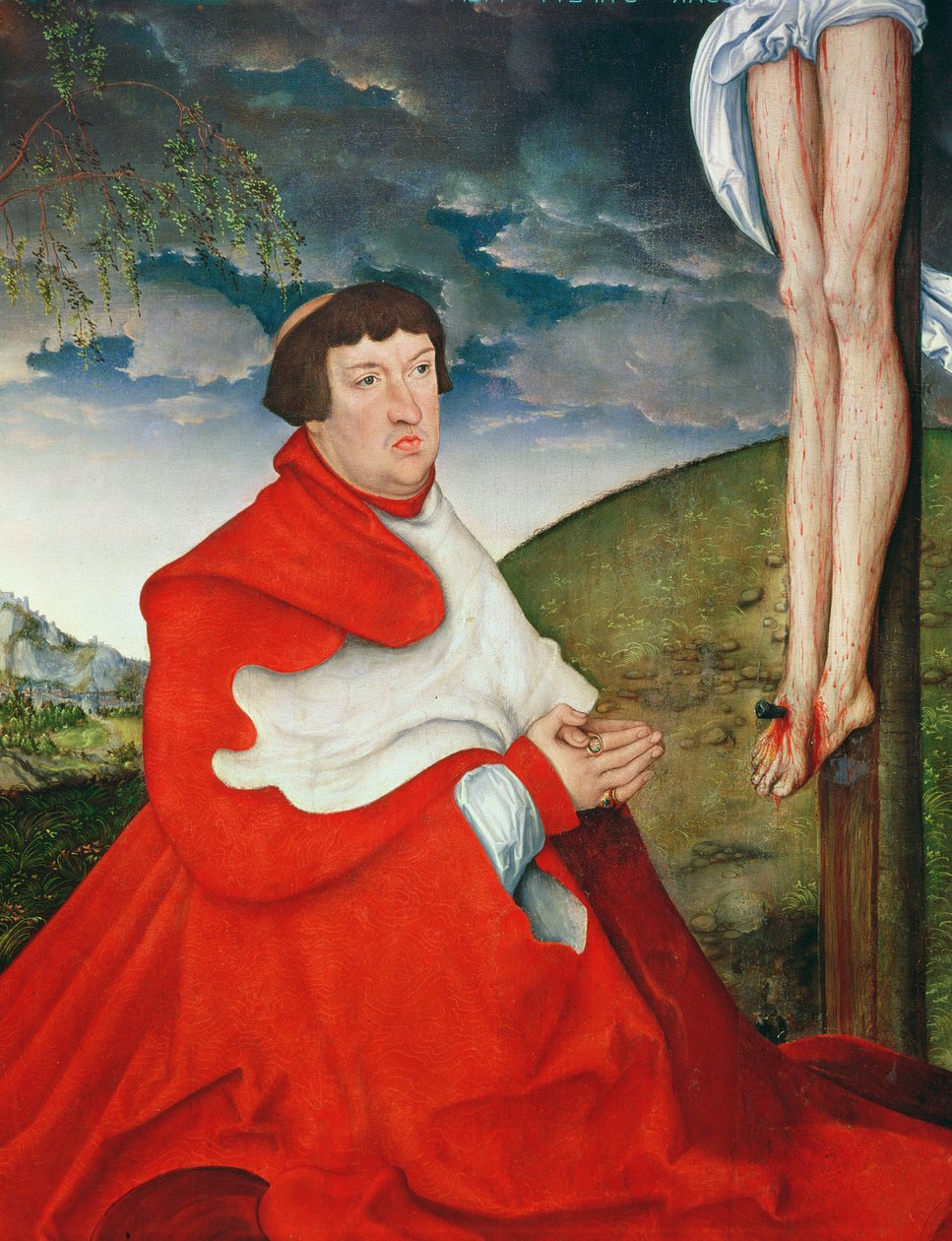 Albert, kardinal kurfyrst af Mainz ved foden af korset (detalje af 244970) af Lucas Cranach the Elder
