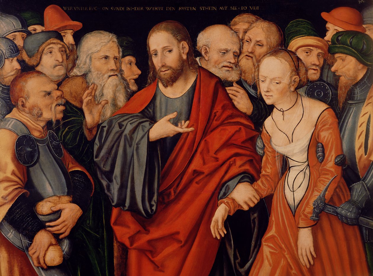 Kristus og kvinden taget i utroskab af Lucas Cranach the Elder
