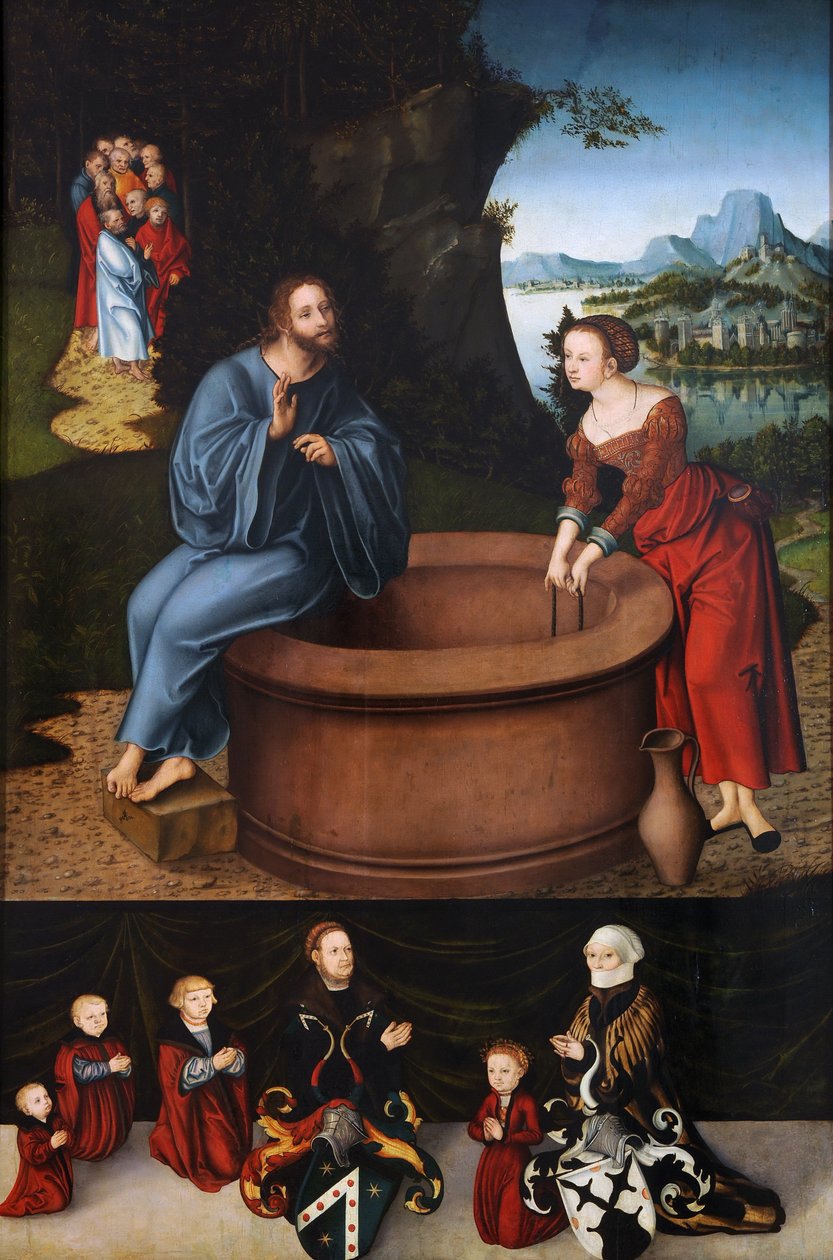 Kristus og den samaritanske kvinde af Lucas Cranach the Elder
