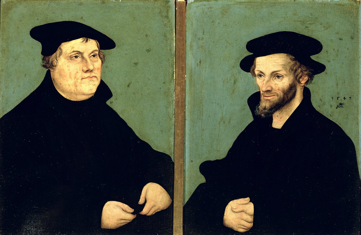 Dobbeltportræt af Martin Luther (1483-1546) og Philipp Melanchthon (1497-1560) 1543 af Lucas Cranach the Elder