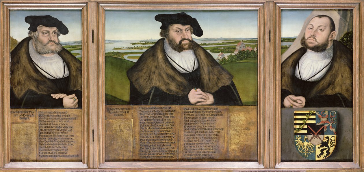Kurfyrste i Sachsen: Friedrich den Vise (1482-1556) Johann den Standhaftige (1468-1532) og Johann Friedrich den Storsindede (1503-54) 1532 af Lucas Cranach the Elder