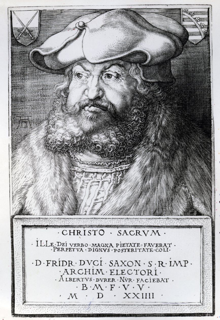 Friedrich III, Kurfyrste af Sachsen, graveret af Albrecht Durer, 1524 af Lucas Cranach the Elder