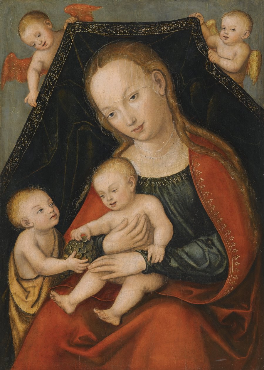 Madonna med Jesusbarnet, Johannes Døberen og to engle af Lucas Cranach the Elder