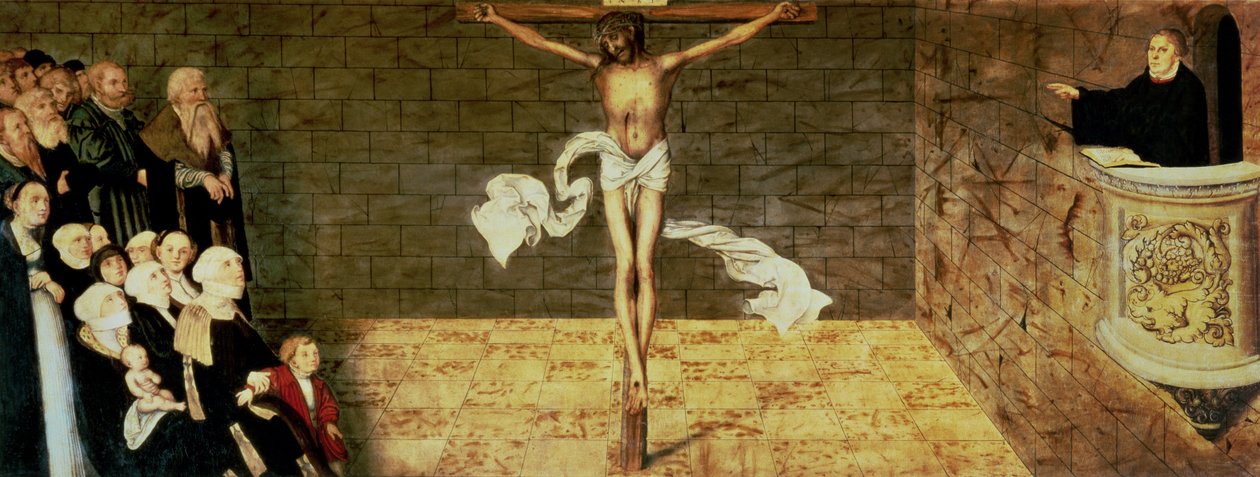 Martin Luthers prædiken, detalje fra en triptychon, 1547 (detalje af 51406) af Lucas Cranach the Elder